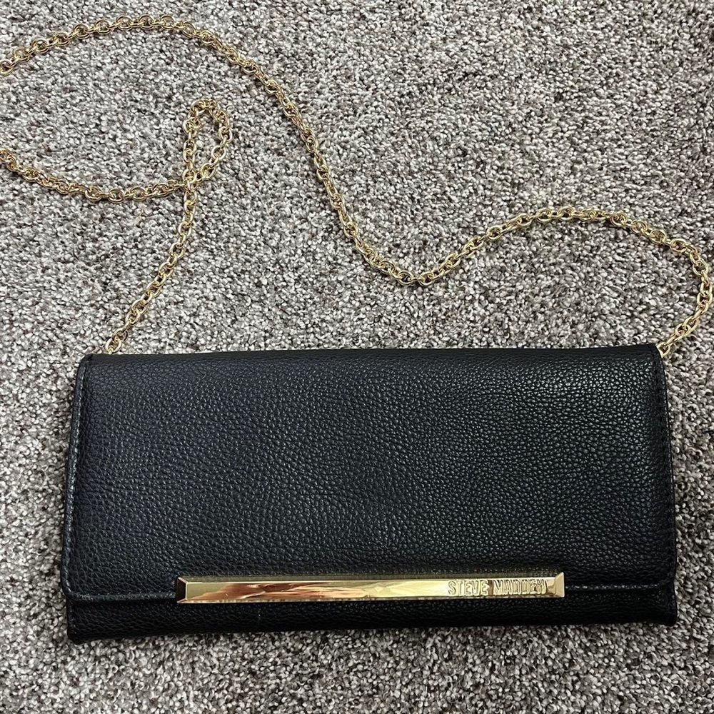 Steve Madden Black & Cheetah Print Clutch Purse
